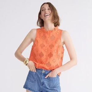 Orange J. Crew Eyelet Top.
